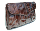  Chocolate BROWN 1980's-90's Cobra Snake Skin Clutch Shoulder CROSS BODY Bag - J. Renee 