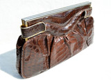  XL 14" 1940's-50's Chocolate Brown Deco Style ALLIGATOR Skin Clutch Bag - ARGENTINA 