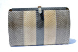  Gray and Tan 1980's-90's Cobra Snake Skin Clutch Shoulder Bag - ENGLAND 