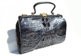  Beautiful BLACK 1920's-30's EDWARDIAN Hornback Alligator Handbag 