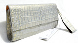  NWT 1990's-2000's Irridescent BLUE GOLD Crocodile Belly Skin Clutch Bag - WORTH 