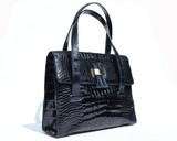  Midnight Navy BLUE 1990's-2000's ALLIGATOR Belly Skin Handbag Shoulder Bag - SUAREZ 
