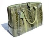 XXL 17 x 12 Moss GREEN 1990's-2000's Ostrich Leg Skin Handbag  Travel Bag Brief - Lock & Key!