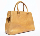  Early 2000's XL TAN ALLIGATOR Belly Skin Handbag Shoulder Bag SATCHEL - LAI 