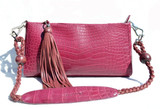  Matte PINK 2000's ALLIGATOR Belly Skin CLUTCH Shoulder Bag - SUAREZ - TASSLE! 
