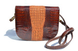  Brown & Caramel 1980's Hornback Crocodile Skin Shoulder Cross Body Bag 