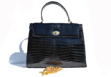 1980's-90's PELLETTERIE Black CROCODILE Porosus Belly Handbag SATCHEL - ITALY