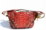 ROCKSTAR 1990's RED Studded PYTHON Snake Skin Shoulder Bag - RASHEEDAH