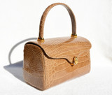 Gorgeous "Lunchbox" Style Tan 1990's Crocodile Skin Handbag