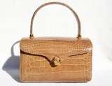 Gorgeous "Lunchbox" Style Tan 1990's Crocodile Skin Handbag