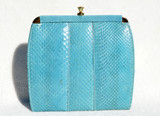 TURQUOISE Blue 1970's-80's COBRA Snake Skin Clutch Shoulder Bag