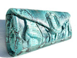  Early 2000's TURQUOISE Blue PYTHON Snake Skin CLUTCH Shoulder Bag 