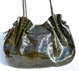 AMPLE 16 x 12 Early 2000's OLIVE GREEN Crocodile Caiman Belly Skin Shoulder Bag TOTE