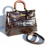 Dark Brown CROCODILE Belly Skin BIRKIN Bag SATCHEL Shoulder Bag - HERMES Style!