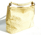  Stunning XL 15 x 10 Early 2010's Buttercream YELLOW Ostrich Skin Handbag Shoulder Bag - DILUCIO 