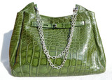 XL 16 x 12 Early 2000's GREEN Crocodile Belly Skin Shoulder Bag - Mauro Governa