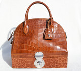 New! Cognac RALPH LAUREN Alligator Belly Skin RICKY Bag - SAC MALLETTE Handbag - Tags!