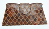 Chocolate Brown 1960's-70's  PATCHWORK Lizard CLUTCH Bag