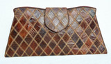  Chocolate Brown 1960's-70's  PATCHWORK Lizard CLUTCH Bag 