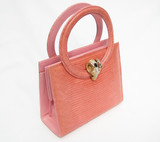 Early 2000's PINK Lizard Skin Handbag - Double ROUND Handles - Enamel RAM 