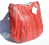 XL 16 x 14 Early 2000's RED & Black Snake Skin SHOULDER Bag Tote  - BEIRN