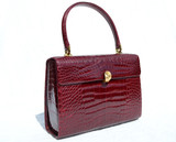 Stunning BURGUNDY RED 1990's CROCODILE Porosus Skin Handbag