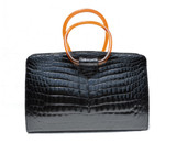 RARE JET BLACK 1950's-60's MARTIN VAN SCHAAK Crocodile Skin Handbag - LUCITE