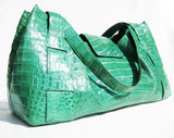  XL Bright GREEN CROCODILE Belly Skin Satchel SHOULDER Bag - NANCY GONZALEZ 