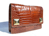 SISO 1990's Chestnut CROCODILE Belly Skin Clutch Shoulder Bag - ITALY - Hermes Style