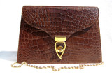 Whiskey Brown 1980's ALLIGATOR Belly Skin Clutch Shoulder Bag 