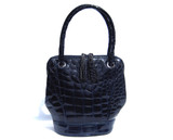 Gorgeous NAVY BLUE 1990's ALLIGATOR Belly Skin Bucket Style Handbag 