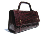 Beautiful BURGUNDY RED 1960's ALLIGATOR Belly Skin Handbag