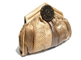  Two-Tone Tan Embellished 1980's COBRA Snake Skin CLUTCH Bag - Vasilis Trotting 