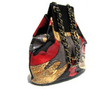  Stunning 1980's Black, Red & Gray PYTHON Skin Shoulder Bag 