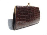  Petite CHOCOLATE Brown 1950's-60's Alligator CLUTCH Purse 