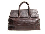  Early 2000's XL 20 x 11 ESPRESSO Brown Crocodile Belly Skin Handbag Travel Bag SATCHEL - LAI 