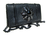 Dramatic Jeweled BLACK Python Snake Skin Clutch Shoulder Bag - Falchi