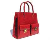 Huge 12 x 10 Early 2000's LANA MARKS Red ALLIGATOR Belly Skin Handbag Shoulder Bag - Boxed!
