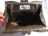  Jeweled METALLIC BRONZE 1980's-90's COBRA Snake Skin CLUTCH Shoulder Bag 