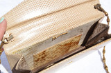  TAN 1960's-70's KARUNG Snake Skin CLUTCH Shoulder Bag - La Jeunesse 