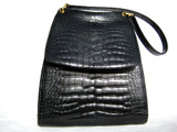 XL 11" x 12" BALLY Jet Black Alligator Belly Skin Shoulder Bag 