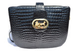 Gorgeous Jet Black 1950's-60's LOUISE FONTAINE Crocodile Bidente Shoulder Bag 