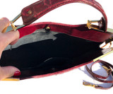 XL 1990's Oxblood Red CROCODILE Skin TOTE Clutch Shoulder Bag