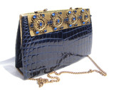BLUE Jeweled 1960's CROCODILE Skin Shoulder Evening Bag - LA JEUNESSE?