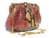  1990's Rose, Green & Tan PYTHON Snake Skin Shoulder CROSS BODY Evening Bag 
