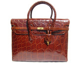 15 x 11 HUGE SCALED Cognac Brown ALLIGATOR Belly Skin BIRKIN Bag - HERMES Style!