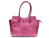 Huge Early 2000's 16 x 11 ROSE PINK Hornback Crocodile Skin Handbag Satchel