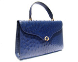 Classic COBALT Blue 1990's OSTRICH Skin Handbag - BALLY - Italy