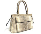 XL CREAM/TAUPE Late 1990's CROCODILE Belly Skin Handbag w/Wallet!