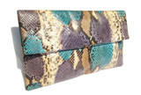  XL Early 2000's Turquoise, Purple & Tan PYTHON Snake Skin CLUTCH Bag 